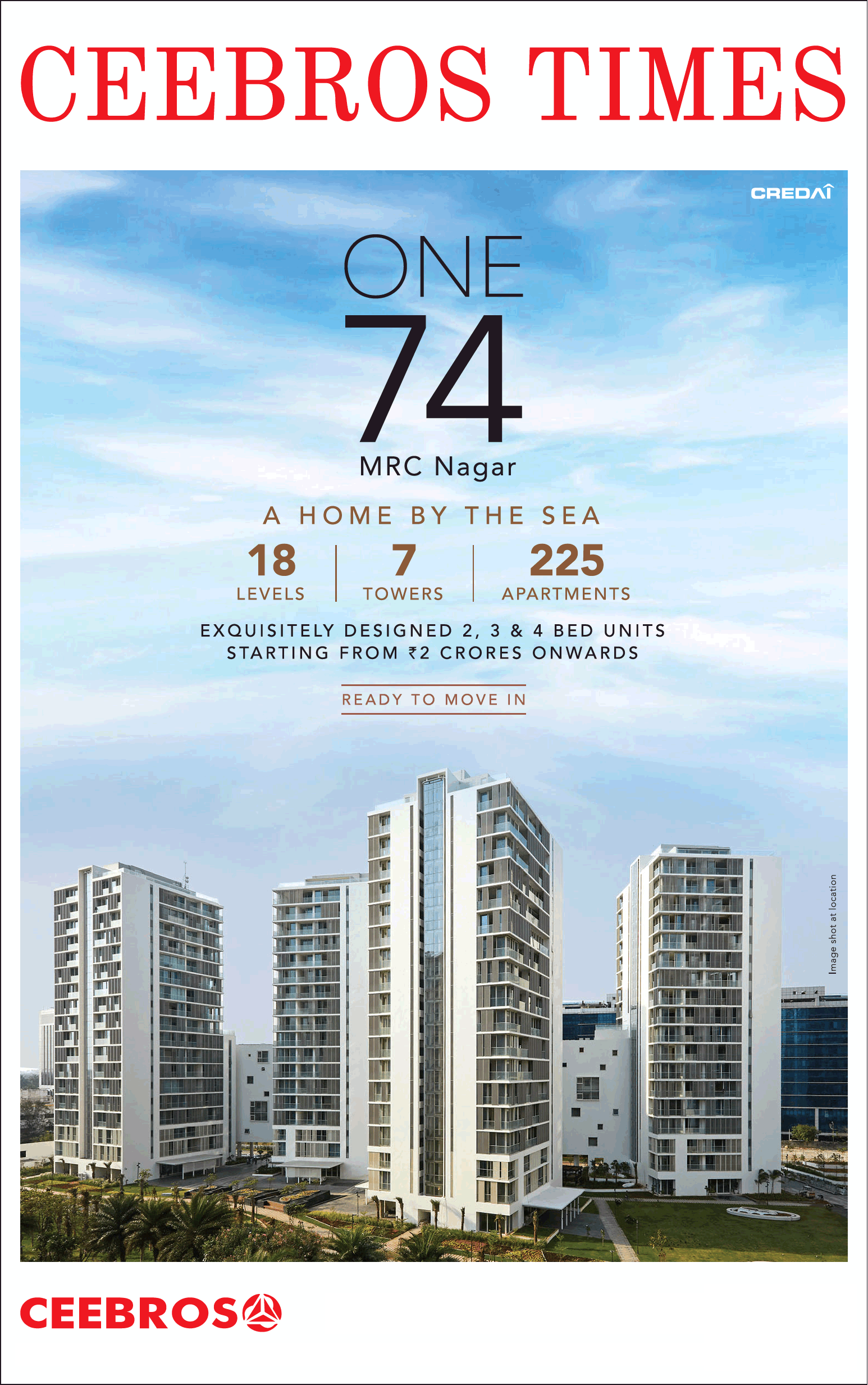 Ready to move in 2, 3, 4 bed units at Rs. 2 Crore at Ceebros One 74 in Chennai Update
